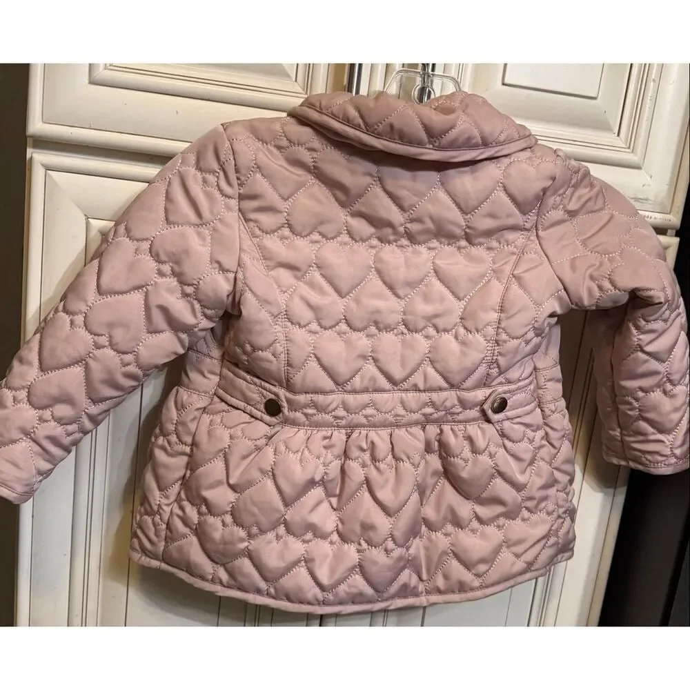 Liv & Lottie Toddler Quilted Heart Fur-Lined Jacket Blush Pink Size 24 Months